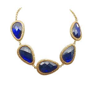 Erica Lyons Blue & Gold Vintage Statement Necklace with Faceted Teardrop Stones